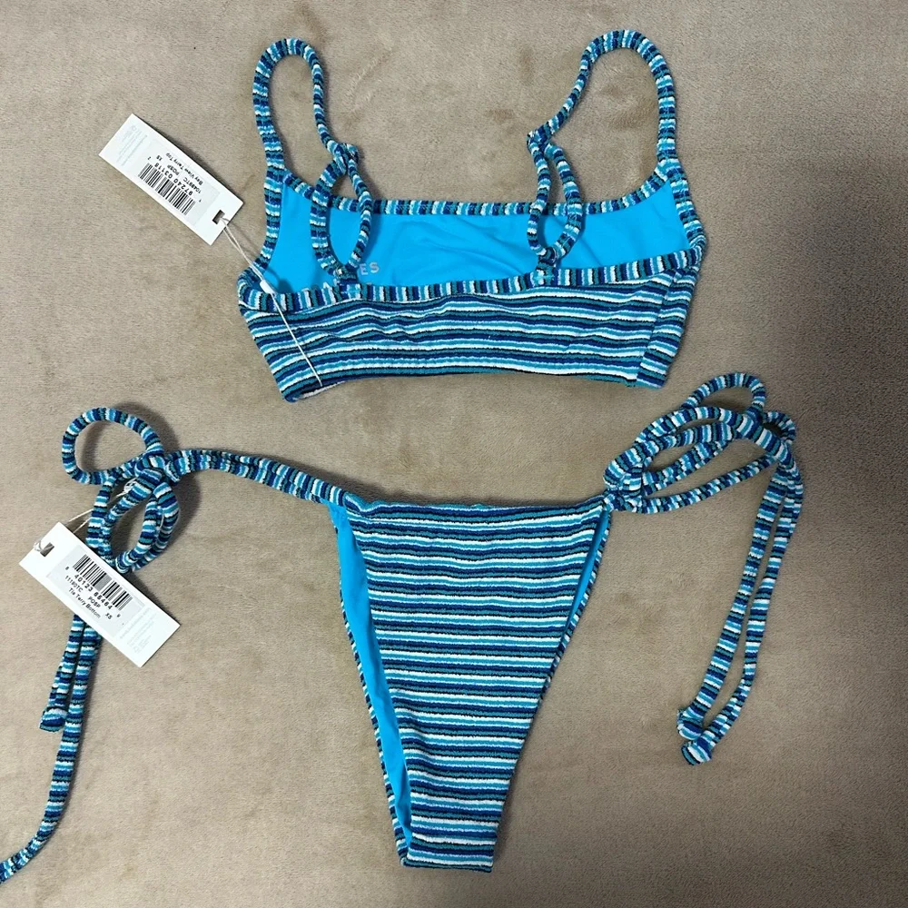 Frankie's Bikinis Terry Skimpy Bikini Bottom and Top Striped Set